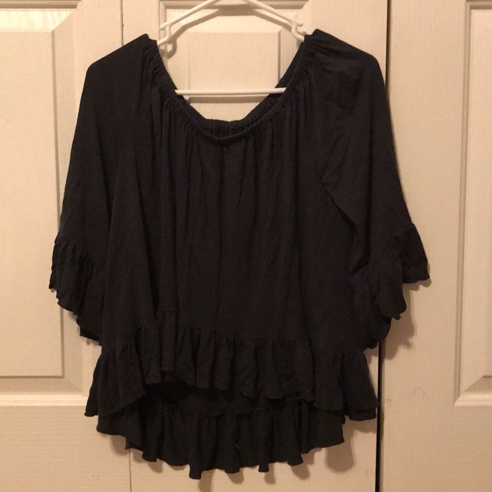Off the shoulder dark grey/black shirt